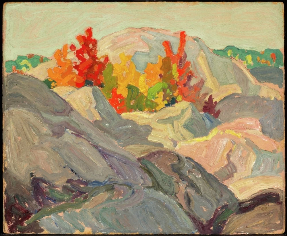 Fogliame autunnale contro Grey Rock 1920